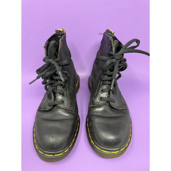 Vtg Dr Doc Martens Black Leather Boots 1460 Womens 6 Made In England - Picture 2 of 7